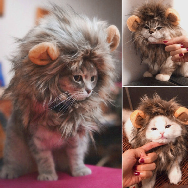 Funny Cute Pet Cat Costume Lion Mane Wig Cap