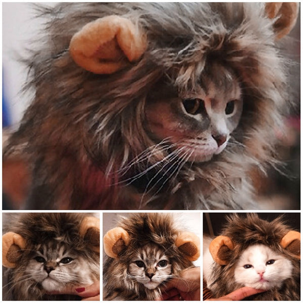 Funny Cute Pet Cat Costume Lion Mane Wig Cap